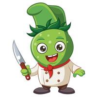 Cute green chef vegetable character holding a knife vector