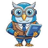 Cute owl character in steampunk style holding a book vector
