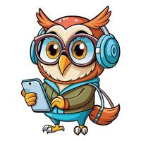 Cute owl character using technology vector