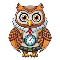 Cute owl dressed in a suit with a clock vector
