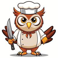 an owl chef with a knife and a chef hat vector