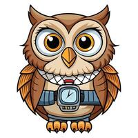 an owl wearing a watch and holding a phone vector