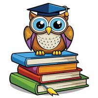 Cute Owl with Graduation Cap on a Stack of Books vector