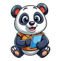 Cute panda using a phone vector
