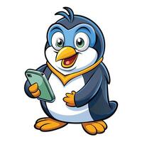 penguin with phone illustration vector