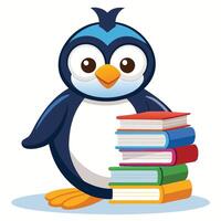 Cute penguin with a stack of colorful books vector