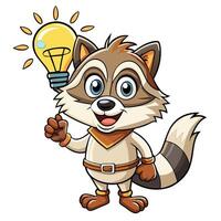 Cute raccoon with lightbulb, showing a moment of inspiration vector