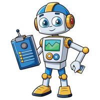 Cute robot holding a device vector