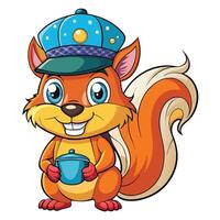 Cute squirrel wearing a cap and holding a pot vector