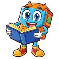 Cute tech device character reading a book vector