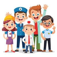 Diverse group of children in different professions vector