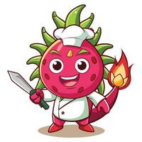Dragon Fruit Chef with a Sword and Flame vector