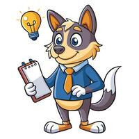 Dog in business suit with notepad and lightbulb, ready for work vector