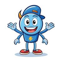 Friendly, welcoming cartoon character with a cap and lightning bolt symbol vector