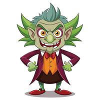 Grinning, green, and mischievous cartoon creature in a suit vector