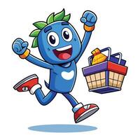 Happy cartoon character running with shopping basket vector