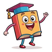 a cartoon book character with a graduation cap and gown vector