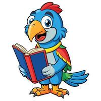 Happy parrot character reading a book vector