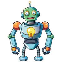 Happy robot with a lightbulb vector