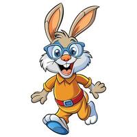 Happy rabbit cartoon character in glasses vector