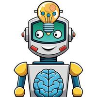 Intelligent Robot with Lightbulb and Brain vector