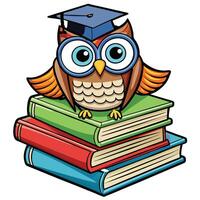 Owl with Graduation Cap on a Stack of Books vector