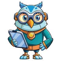 Owl robot holding a tablet vector