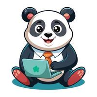 Panda in business suit using a laptop vector