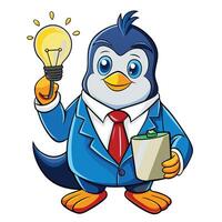 Penguin in a suit holding a lightbulb and briefcase vector