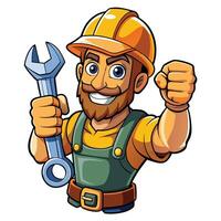 Smiling handyman character with wrench vector