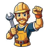 Smiling handyman with wrench, ready to work vector