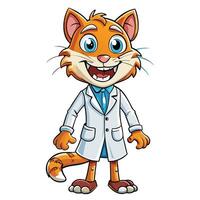 Smiling orange cat wearing a lab coat vector