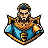 Strong, determined warrior character in stylized art style, wearing armor and a headpiece vector