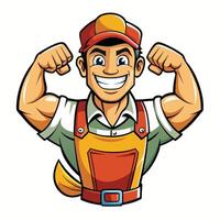Strong, smiling worker character in cartoon style vector
