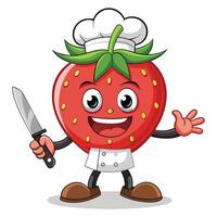 Strawberry chef character with knife vector
