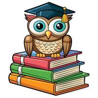 Studious Owl Perched on a Stack of Books vector