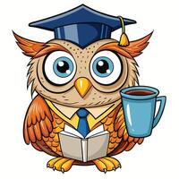 Studious owl with coffee and book vector