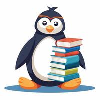 Studious Penguin with Stack of Books vector