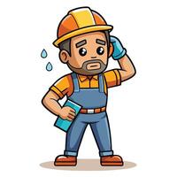 Sweaty construction worker with documents vector