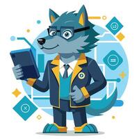 Wolf character in business attire using a phone vector