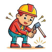 Worker using a hammer vector