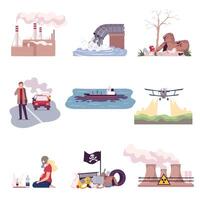 Environmental Pollution and Its Sources Illustrations Set vector