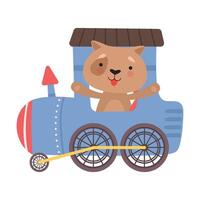 Funny Dog with Red Cheeks Riding on Train Illustration vector