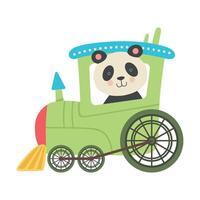 Funny Panda with Bucket Ears Riding on Train Illustration vector
