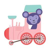 Funny Monkey with Bucket Ears Riding on Train Illustration vector