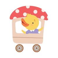 Funny Chicken Waving Wings Riding on Carriage Illustration vector