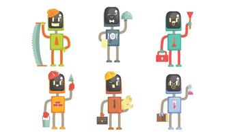 Robots of Different Professions Collection, Waiter, Lumberjack, Plumber, Builder, Engineer, Scientist Illustration vector