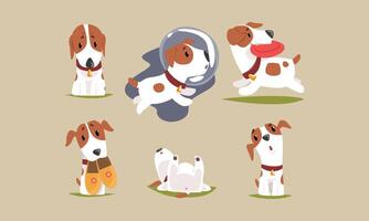 Cute Beagle Dog Cartoon Character Collection, Funny Purebred Pet Animal in Different Situations Illustration vector