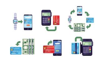 Online Banking and Payment Methods Collection, Money Transfer with Digital Gadgets and POS Terminal, Protection Money Transfer Technology Illustration vector