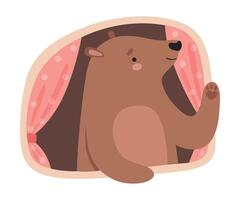 Bear Looked Out From Tree Hollow and Waving Paw Illustration vector